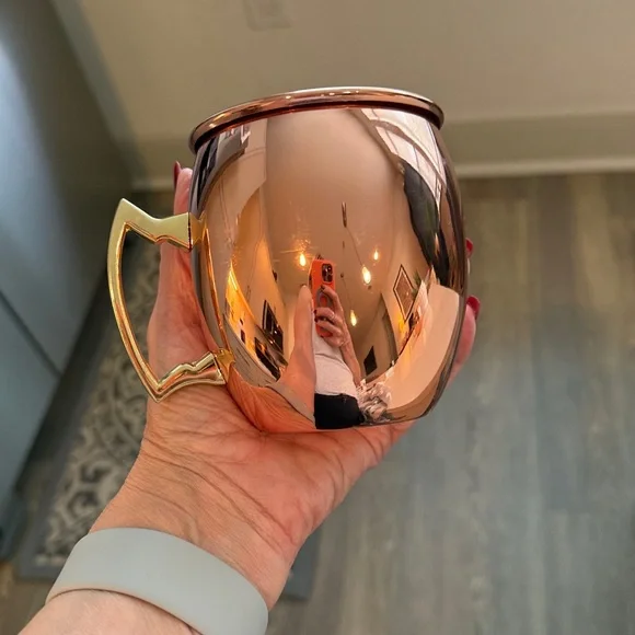 Copper Moscow Mule Mugs with Gold Handles, set of 2 - Picture 4 of 11